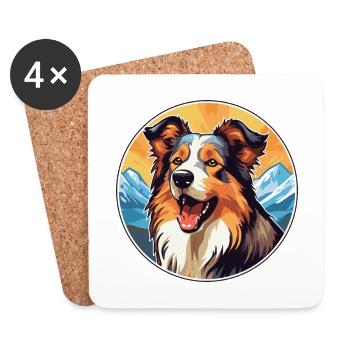 Scotch Collie chien race Cartoon Kawaii aquarelle - Dessous de verre (lot de 4) - blanc - Devant