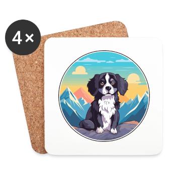 Strellufstover race de chien dessin animé Kawaii aquarelle - Dessous de verre (lot de 4) - blanc - Devant