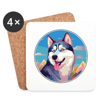 Husky sibérien chien race Cartoon Kawaii aquarelle - Dessous de verre (lot de 4) - blanc - Devant