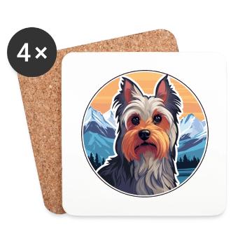 Silky Terrier chien race dessin animé Kawaii aquarelle - Dessous de verre (lot de 4) - blanc - Devant