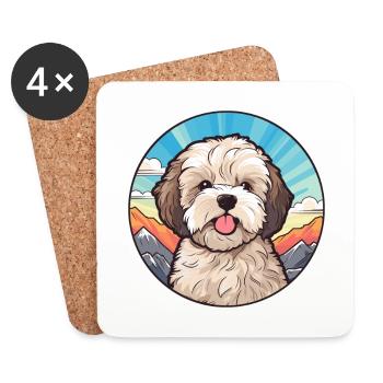 Shih Poo Hunderasse Cartoon Kawaii Aquarell - Untersetzer (4er-Set) - Weiß - Vorne