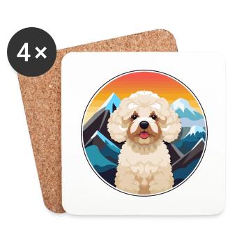 Jouet caniche chien race dessin animé Kawaii aquarelle - Dessous de verre (lot de 4) - blanc - Devant