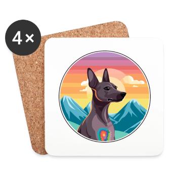 Xoloitzcuintli chien race dessin animé Kawaii aquarelle - Dessous de verre (lot de 4) - blanc - Devant