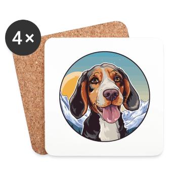 Vanjari Hound Dog Breed Cartoon Kawaii Watercolor - Coasters (set of 4) - white - Front