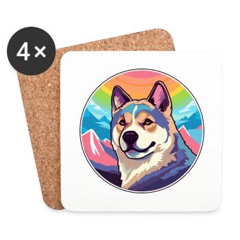 American Akita chien race dessin animé Kawaii aquarelle - Dessous de verre (lot de 4) - blanc - Devant