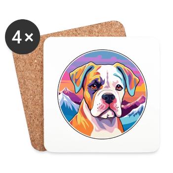 Bouledogue américain chiot chien race dessin animé Kawaii Wa - Dessous de verre (lot de 4) - blanc - Devant