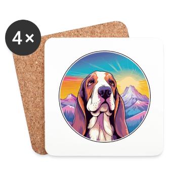Basset Hound Dog Breed Cartoon Kawaii Watercolor - Coasters (set of 4) - white - Front