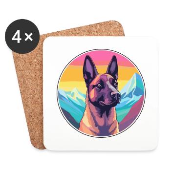 Chien Malinois Belge Race Cartoon Kawaii Watercol - Dessous de verre (lot de 4) - blanc - Devant