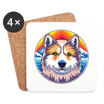 Ainu Hokkaido Dog Breed Cartoon Kawaii Watercolor - Coasters (set of 4) - white - Front
