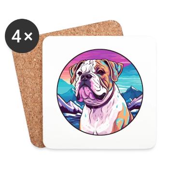 Bouledogue américain race de chien Cartoon Kawaii Watercol - Dessous de verre (lot de 4) - blanc - Devant