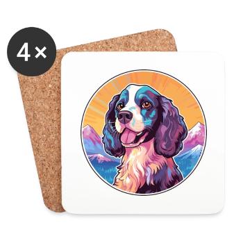 Alpine Spaniel Dog Breed Cartoon Kawaii Watercolor - Coasters (set of 4) - white - Front