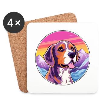 Chien de chasse andalou race de chien dessin animé Kawaii Watercol - Dessous de verre (lot de 4) - blanc - Devant