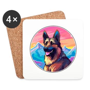 Belgian Shepherd Malinois Dog Breed Cartoon Kawaii - Coasters (set of 4) - white - Front