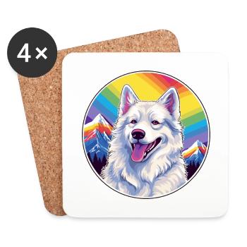 Berger Blanc Suisse Hunderasse Karikatur Kawaii Wasser - Untersetzer (4er-Set) - Weiß - Vorne