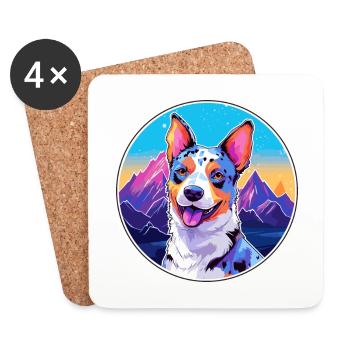 Blauer Heeler Hunderasse Cartoon Kawaii Aquarell - Untersetzer (4er-Set) - Weiß - Vorne
