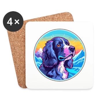 Épagneul Picard bleu race chien dessin animé Kawaii Wate - Dessous de verre (lot de 4) - blanc - Devant
