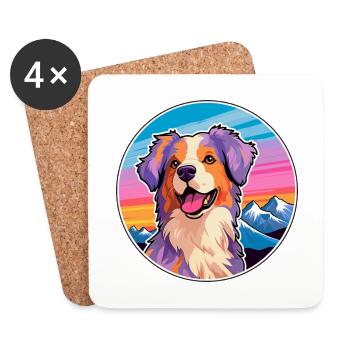 Australian Shepherd Dog Breed Cartoon Kawaii Water - Coasters (set of 4) - white - Front