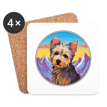 Australien Silky Terrier chien race Cartoon Kawaii - Dessous de verre (lot de 4) - blanc - Devant