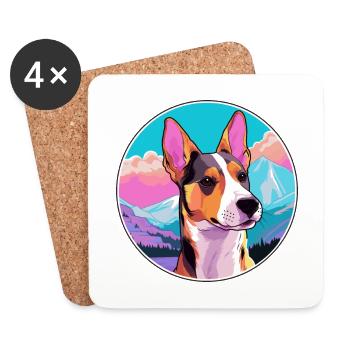 Basenji Dog Breed Cartoon Kawaii Watercolor - Coasters (set of 4) - white - Front