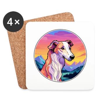 Borzoi Dog Breed Cartoon Kawaii Watercolor - Coasters (set of 4) - white - Front