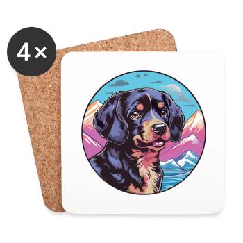 Black And Tan Dog Breed Cartoon Kawaii Watercolor - Coasters (set of 4) - white - Front