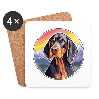 Schwarz und Tan Coonhound Hunderasse Cartoon Kawaii W - Untersetzer (4er-Set) - Weiß - Vorne