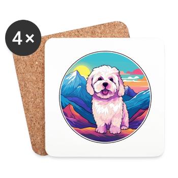 Bolognese Dog Breed Cartoon Kawaii Watercolor - Coasters (set of 4) - white - Front