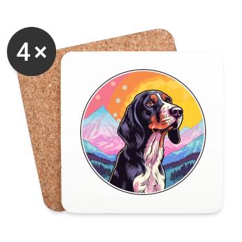 Bluetick Coonhound chien race dessin animé kawaii waterc - Dessous de verre (lot de 4) - blanc - Devant