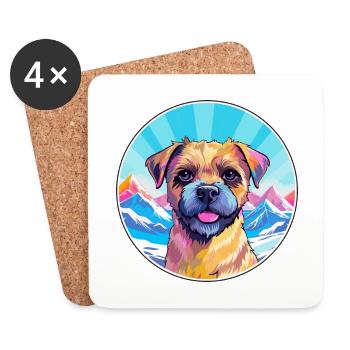 Border Terrier chien race dessin animé Kawaii aquarelle - Dessous de verre (lot de 4) - blanc - Devant
