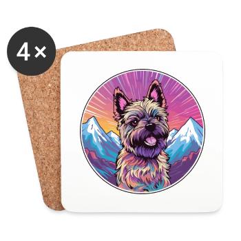 Cairn Terrier chien race dessin animé Kawaii aquarelle - Dessous de verre (lot de 4) - blanc - Devant