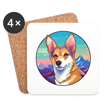 Carolina race de chien dessin animé Kawaii aquarelle - Dessous de verre (lot de 4) - blanc - Devant