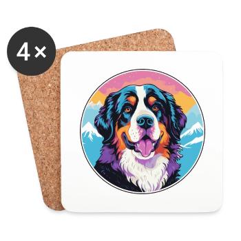 Bernese Mountain Dog Breed Cartoon Kawaii Watercol - Coasters (set of 4) - white - Front
