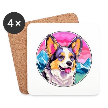 Cardigan Welsh Corgi chien race Cartoon Kawaii Wate - Dessous de verre (lot de 4) - blanc - Devant