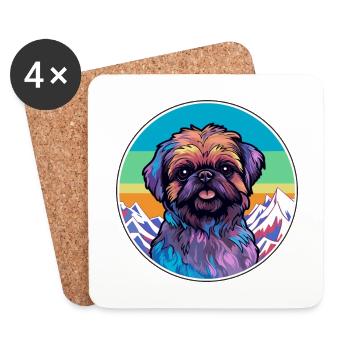 Griffon de Bruxelles race de chien Cartoon Kawaii Watercol - Dessous de verre (lot de 4) - blanc - Devant