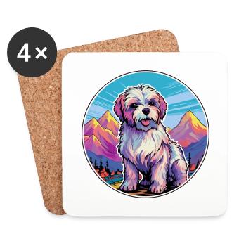 Dandie Dinmont Terrier Dog Breed Cartoon Kawaii Wa - Coasters (set of 4) - white - Front