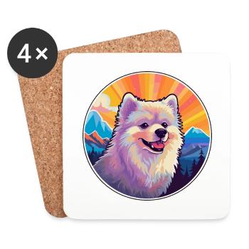 Deutsche Spitz Hunderasse Karikatur Kawaii Aquarell - Untersetzer (4er-Set) - Weiß - Vorne