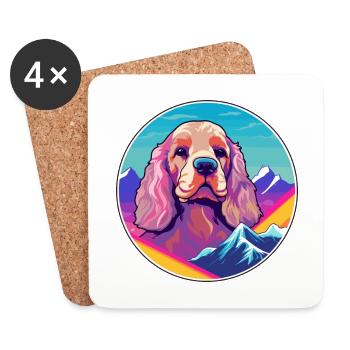 Cocker Spaniel chien race dessin animé Kawaii aquarelle - Dessous de verre (lot de 4) - blanc - Devant