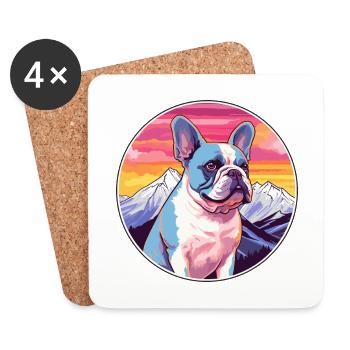 Bouledogue Français chien race Cartoon Kawaii aquarelle - Dessous de verre (lot de 4) - blanc - Devant