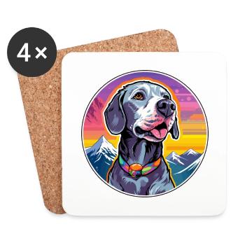 Grey Hound Dog Breed Cartoon Kawaii Watercolor - Coasters (set of 4) - white - Front