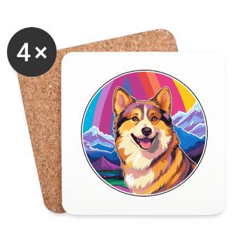 Isländischer Schäferhund Hund Rasse Cartoon Kawaii Waterc - Untersetzer (4er-Set) - Weiß - Vorne