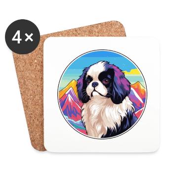 Japanese Chin Dog Breed Cartoon Kawaii Watercolor - Coasters (set of 4) - white - Front