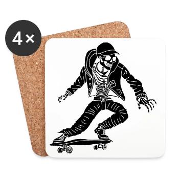 Squelette noir en skateboard - Dessous de verre (lot de 4) - blanc - Devant