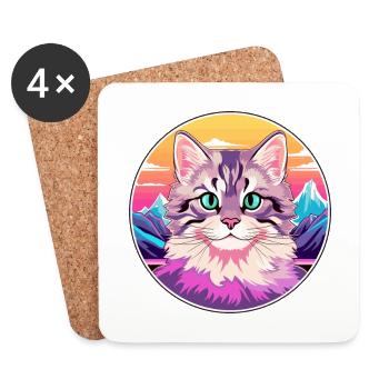 Cymric Cat Colorful Cartoon Watercolor Illustratio - Coasters (set of 4) - white - Front