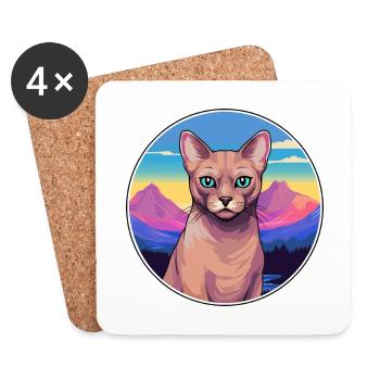 Burmesische Katze Bunte Karikatur Aquarell Illustrati - Untersetzer (4er-Set) - Weiß - Vorne