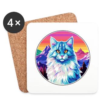German Longhair Cat Colorful Cartoon Watercolor Il - Coasters (set of 4) - white - Front
