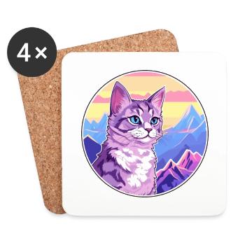 Chat Européen À Poil Court Coloré Dessin Animé Aquarelle - Dessous de verre (lot de 4) - blanc - Devant