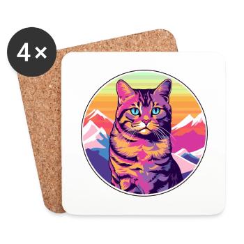Havanna Braune Katze Bunte Karikatur Aquarell Illus - Untersetzer (4er-Set) - Weiß - Vorne