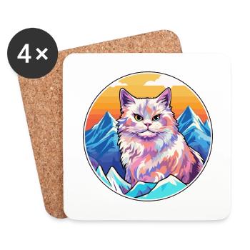 German Rex Cat Colorful Cartoon Watercolor Illustr - Coasters (set of 4) - white - Front