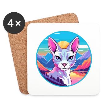 Chat Oriental Coloré Dessin Animé Aquarelle Illustrat - Dessous de verre (lot de 4) - blanc - Devant