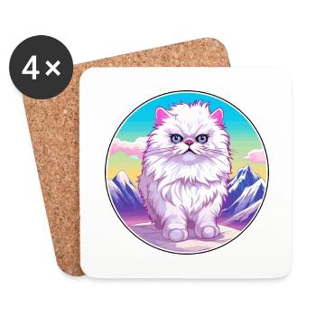 Chat persan coloré dessin animé aquarelle illustrati - Dessous de verre (lot de 4) - blanc - Devant